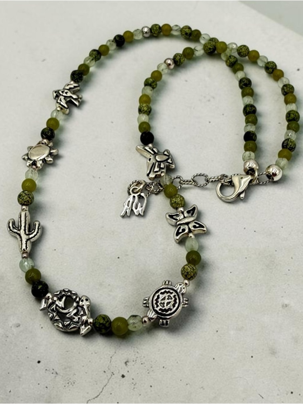 Carolyn Pollack American West Green Garnet Serpentine Gecko Charm Necklace 17+2” - Picture 16 of 17